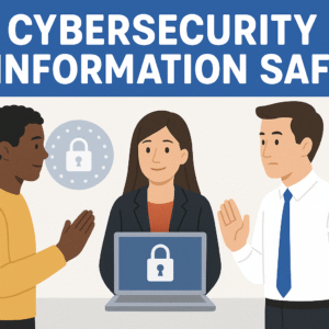 Employee at computer learning cybersecurity awareness online